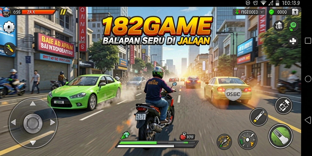 Gameplay seru dari 182GAME dengan mobil cepat dan lintasan menantang.