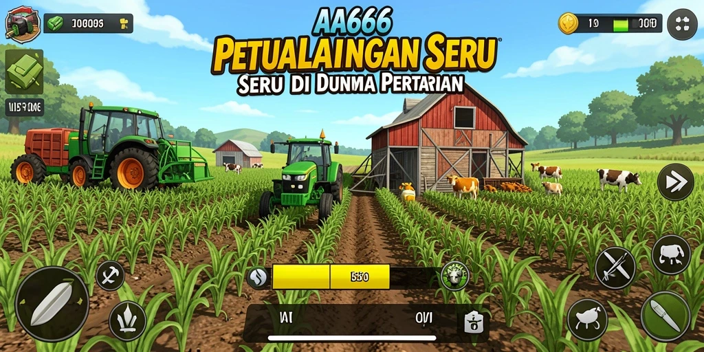 Screenshot utama menunjukkan aktivitas bertani yang menyenangkan di AA666.