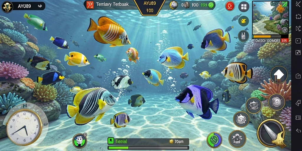 Tampilan gameplay AYU89 yang menegangkan saat berburu ikan.