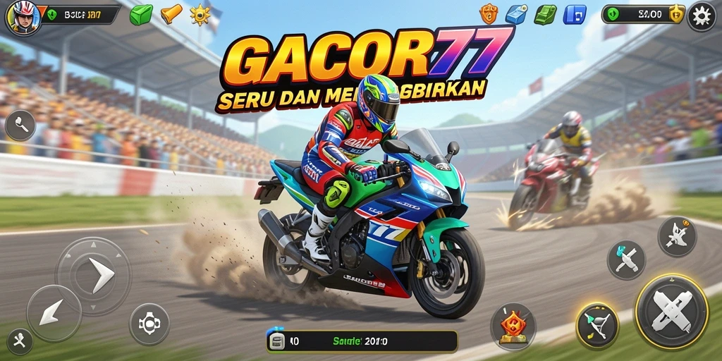Screenshot GACOR77 menampilkan aksi balapan motor yang mendebarkan.