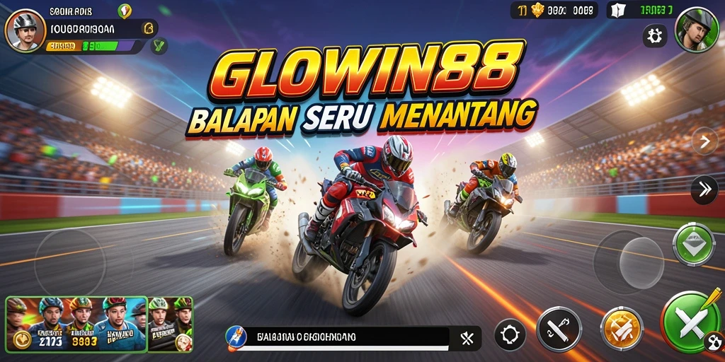 Gameplay GLOWIN88 menunjukkan momen balapan yang mendebarkan dan penuh aksi.