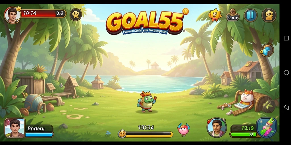 Tangkapan layar utama GOAL55 menunjukkan gameplay yang seru dan penuh warna.