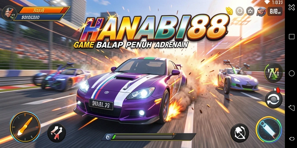Tampilan seru dari gameplay balapan di HANABI88.