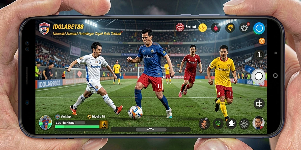 Screenshot gameplay IDOLABET88 menunjukkan aksi seru sepak bola.