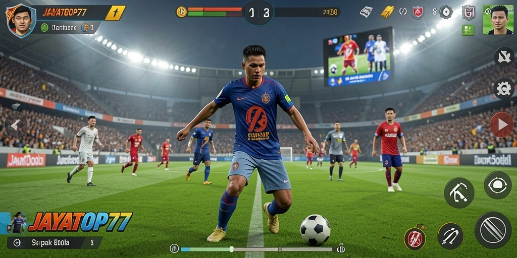 Tampilan gameplay JAYATOP77 yang mendebarkan di lapangan sepak bola.