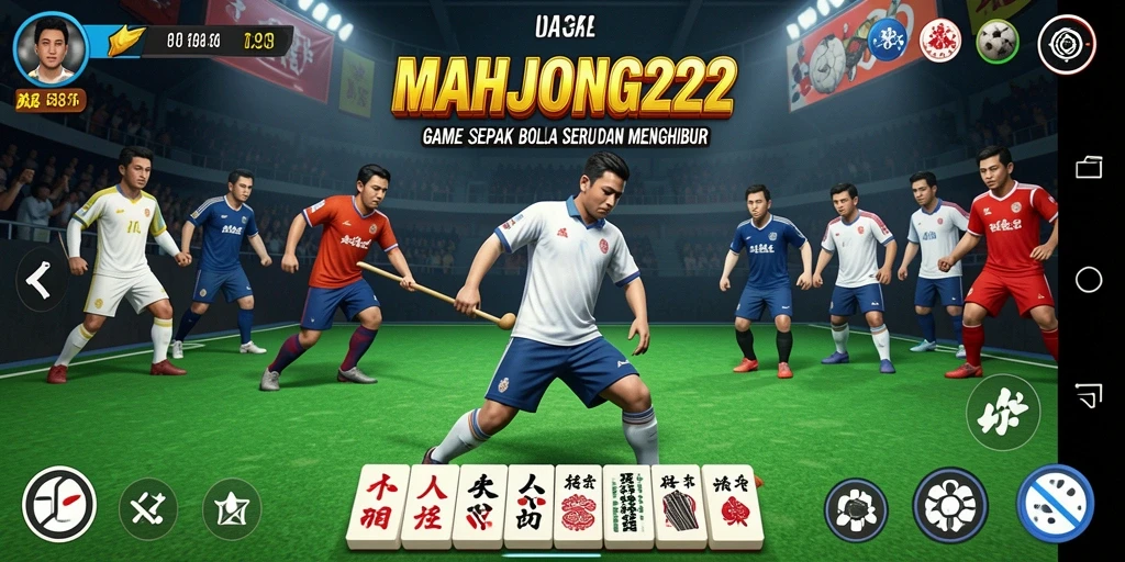 Screenshot gameplay MAHJONG222 menampilkan pertandingan sepak bola yang seru.