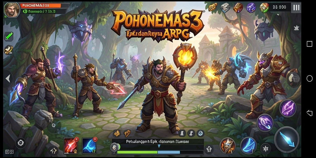 Screenshot gameplay <strong>POHONEMAS33</strong> menampilkan pertempuran epik dan grafis menawan.