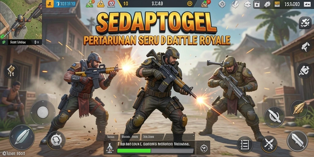 Screenshot gameplay <strong>SEDAPTOGEL</strong> menampilkan aksi pertarungan di arena Battle Royale.