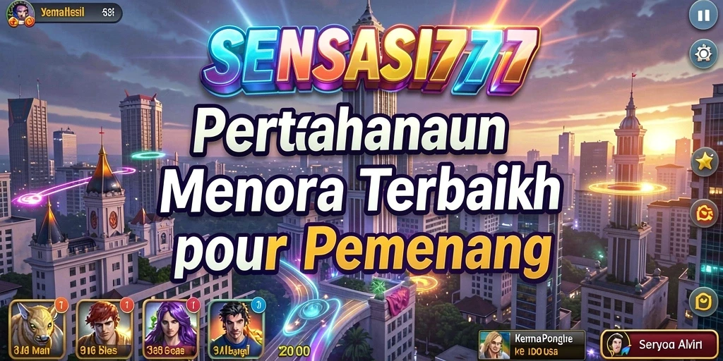 Tampilan permainan SENSASI777 dengan aksi pertahanan menara yang seru.
