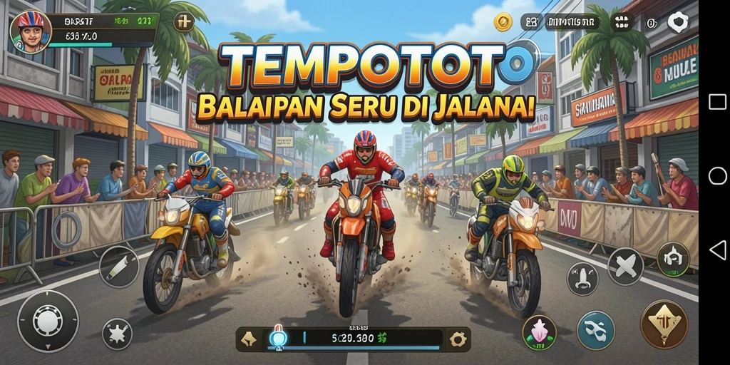 Screenshot TEMPOTOTO menunjukkan aksi balap yang mendebarkan di jalanan.